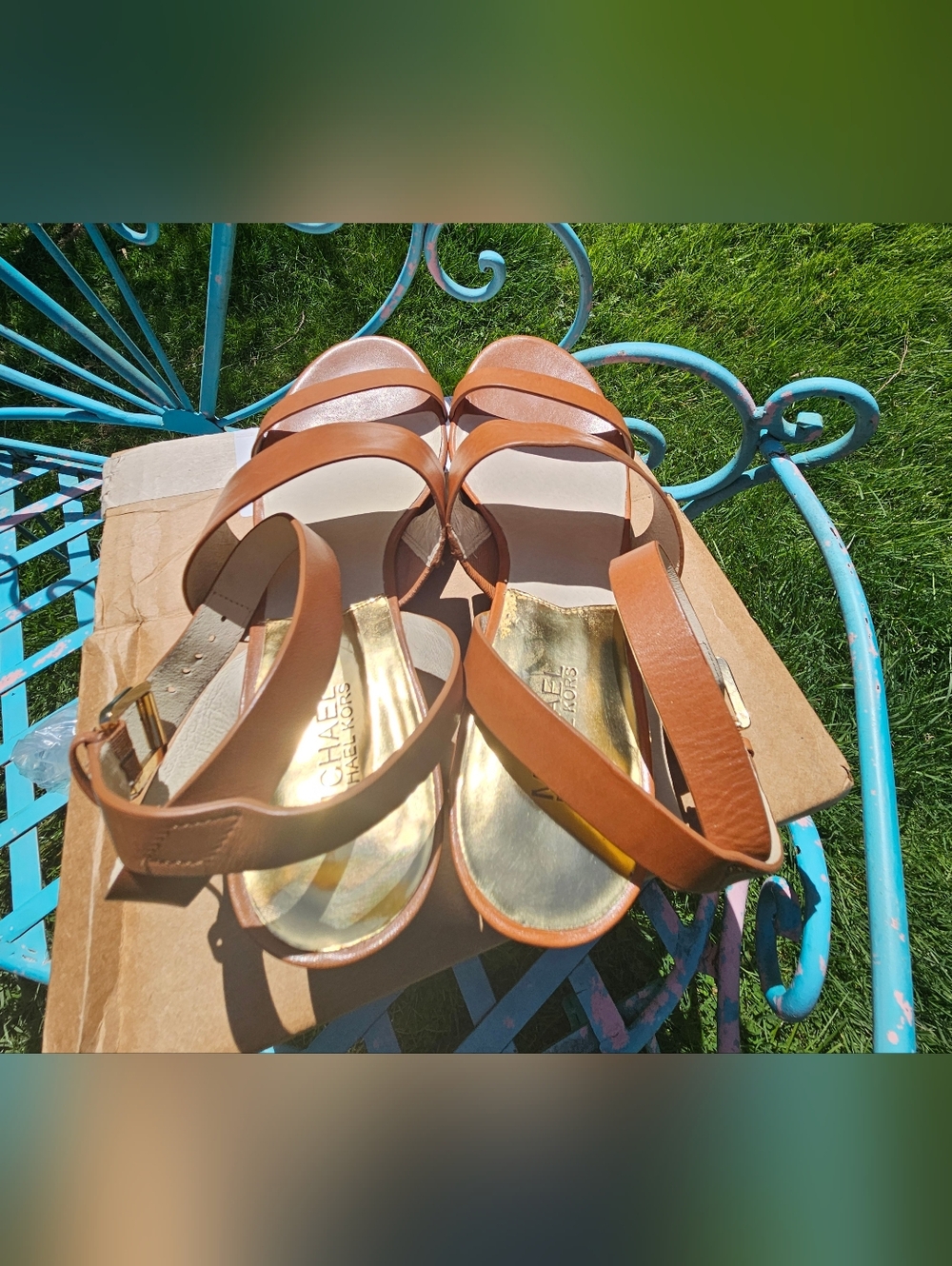 Michael Kors Tan Leather Platform Wedge Sandals - Picture 3 of 6